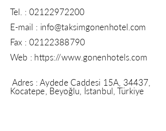 Taksim Gnen Hotel iletiim bilgileri